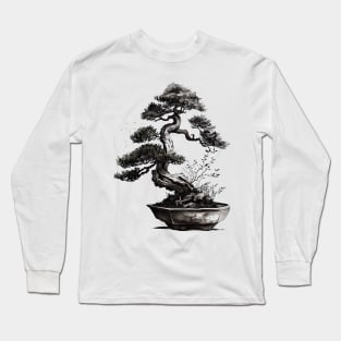 The Essence of Tranquility A Sumi-e Bonsai Painting Long Sleeve T-Shirt